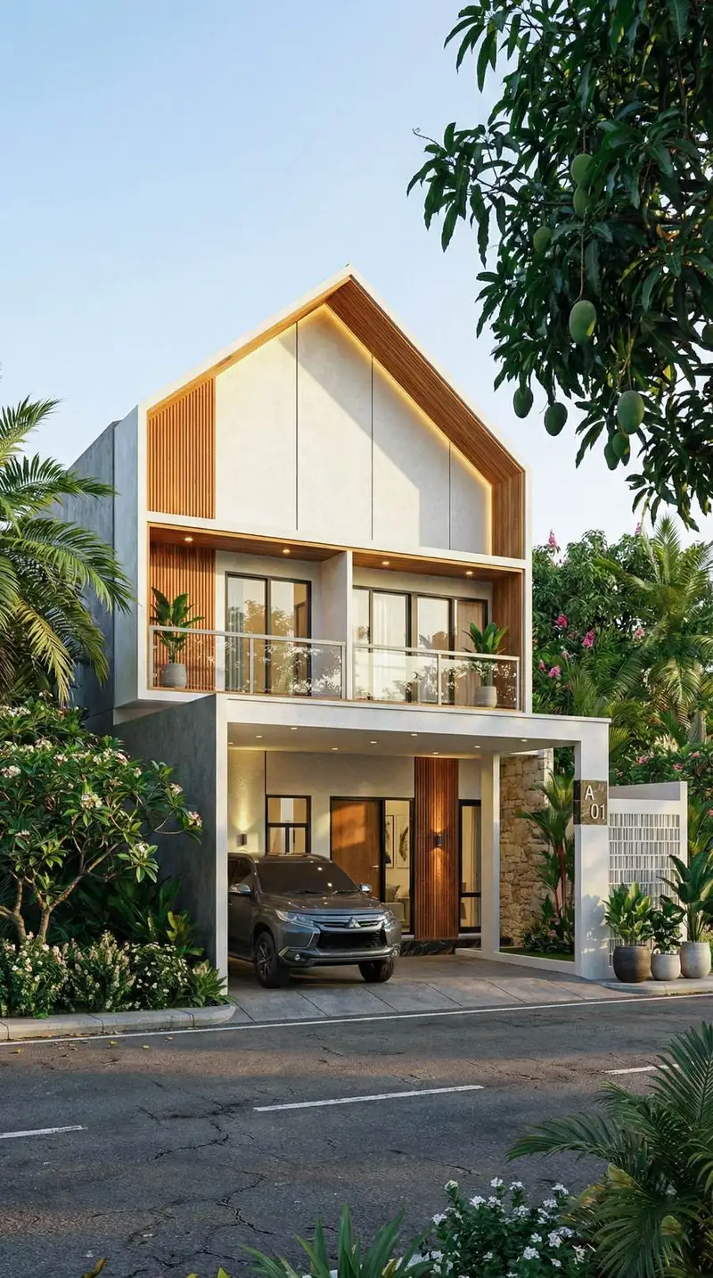 Fasad rumah Apurva Resort dengan carport