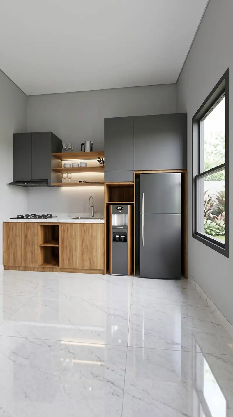 Kitchen set dengan lemari kayu dan kabinet
